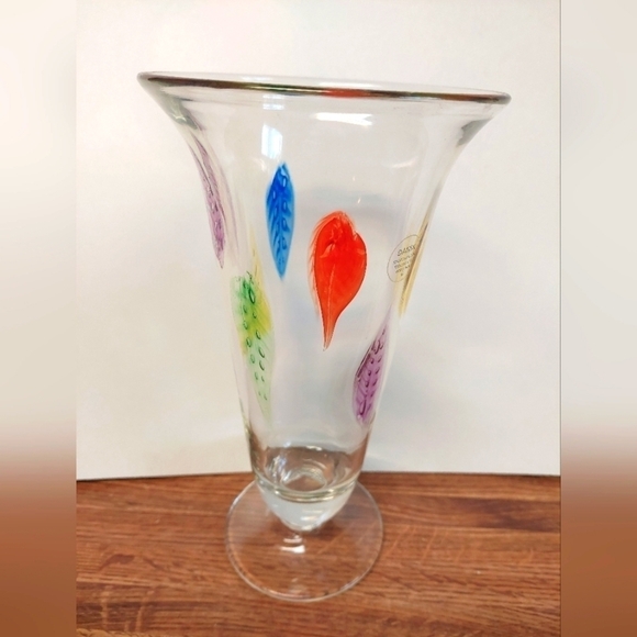 Vintage* Hand-blown Colourful Dansk Feathered Glass Tulip Vase - Picture 1 of 8